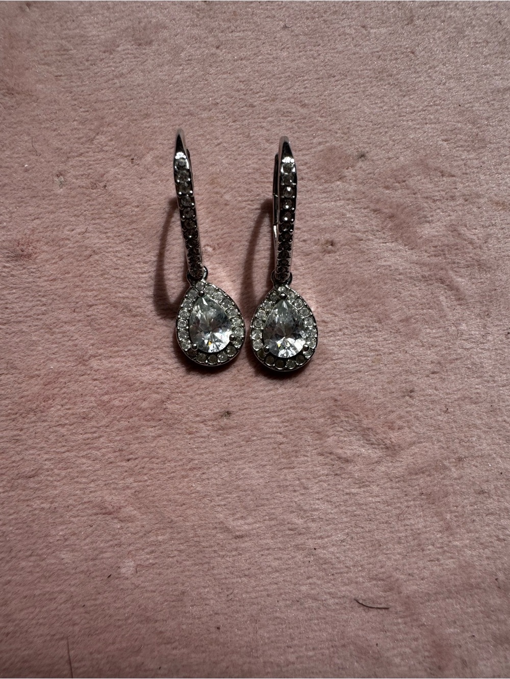 Nadri Silver Teardrop Crystal Dangle Earrings